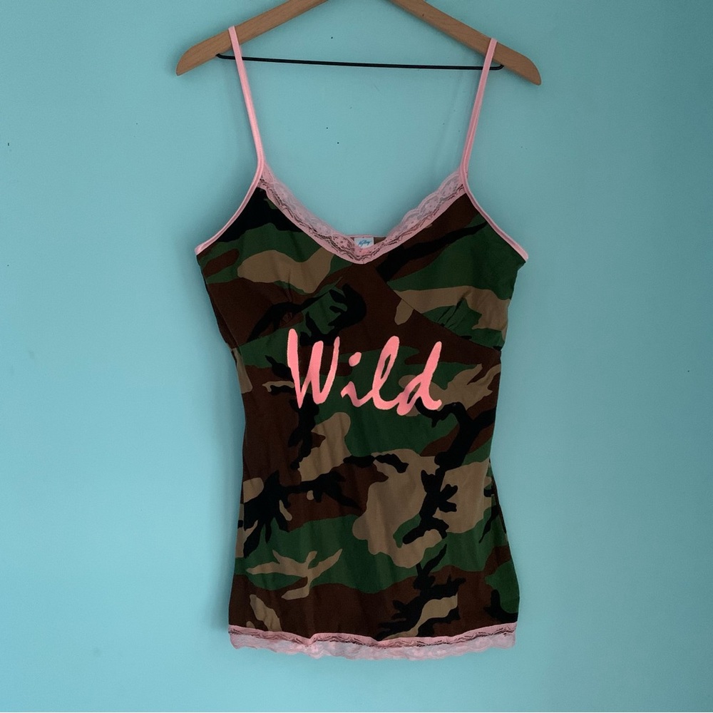 Modcloth Camo Wild Graphic Lace Trim Strappy Camisole Sleepwear Retro Tank XL